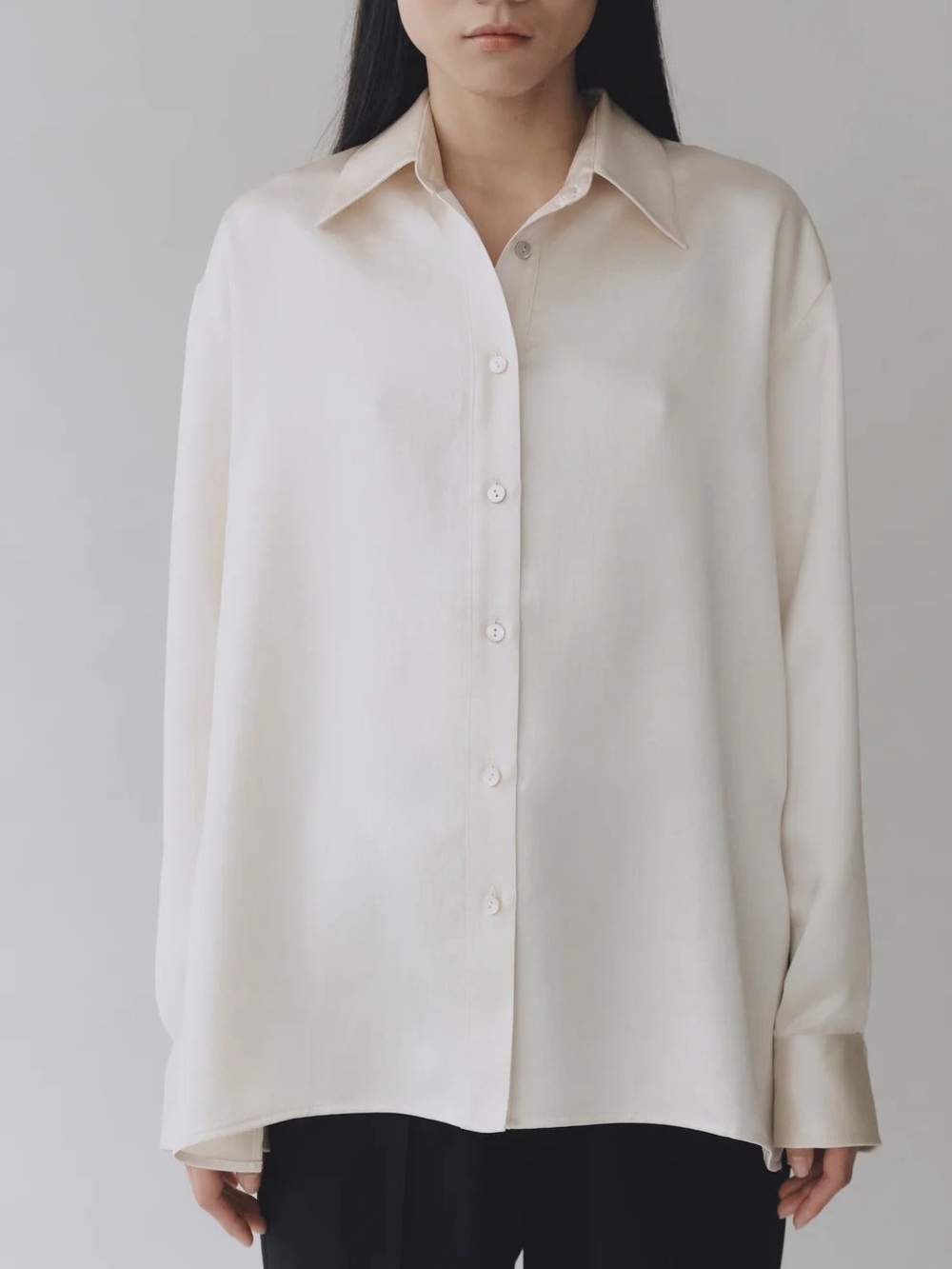 MIJEONG PARK OVERSIZED SATIN SHIRT - CREAM